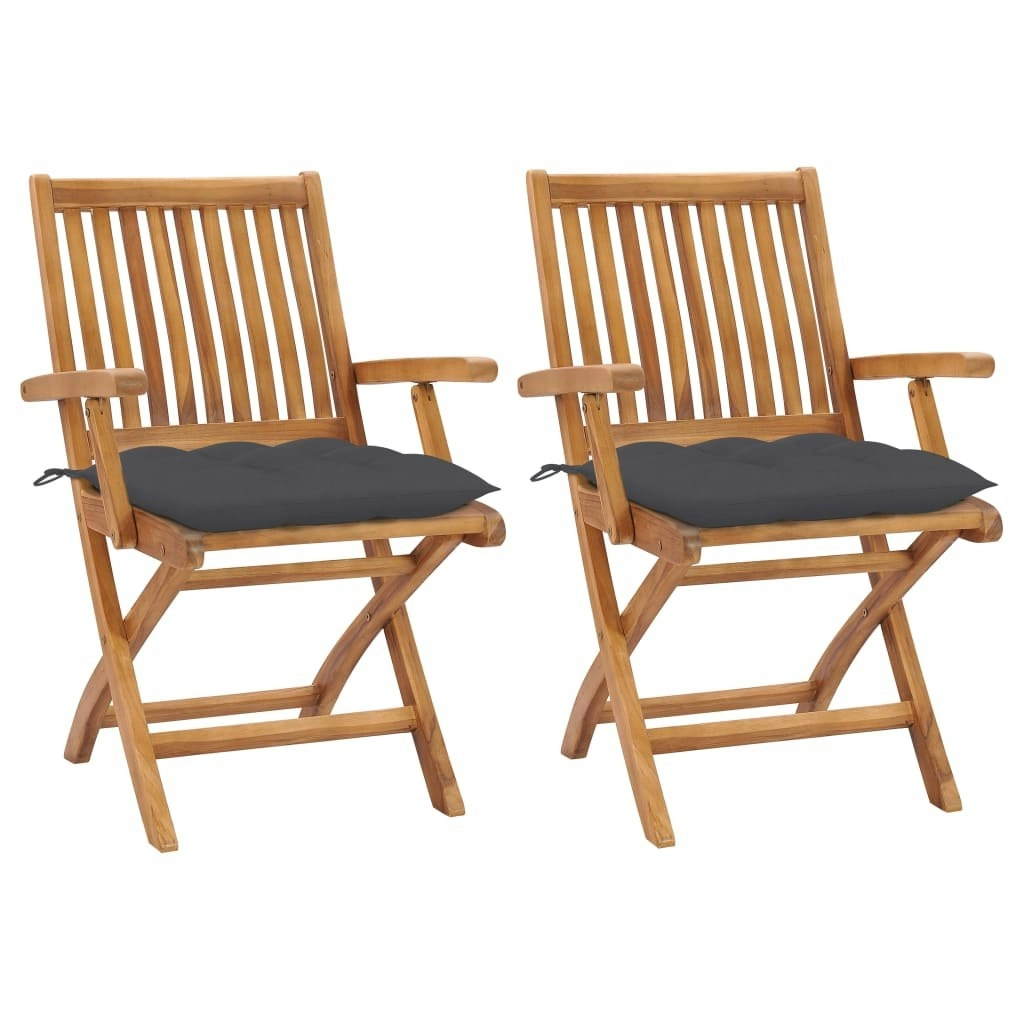 Garden Chairs 2 pcs with Anthracite Cushions Solid Teak Wood 3062421