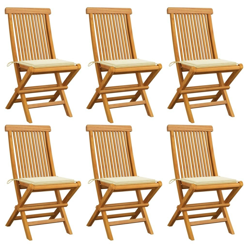 Garden Chairs with Cream Cushions 6 pcs Solid Teak Wood 3065592