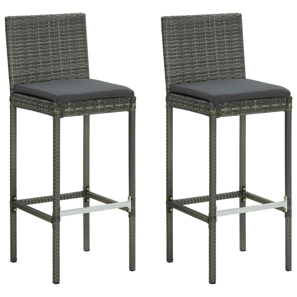 Garden Bar Stools with Cushions 2 pcs Grey Poly Rattan 313436