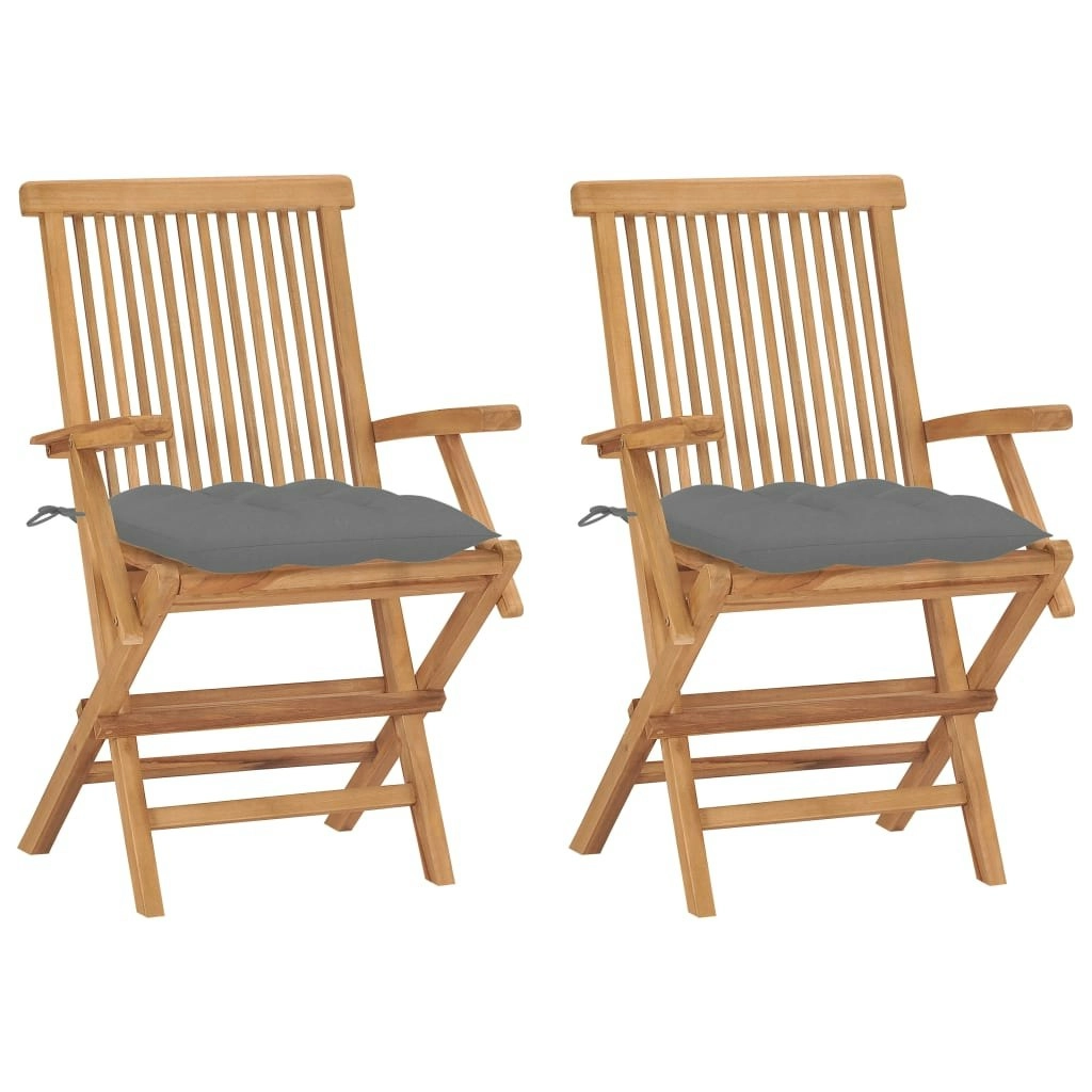 Garden Chairs with Grey Cushions 2 pcs Solid Teak Wood 3062503