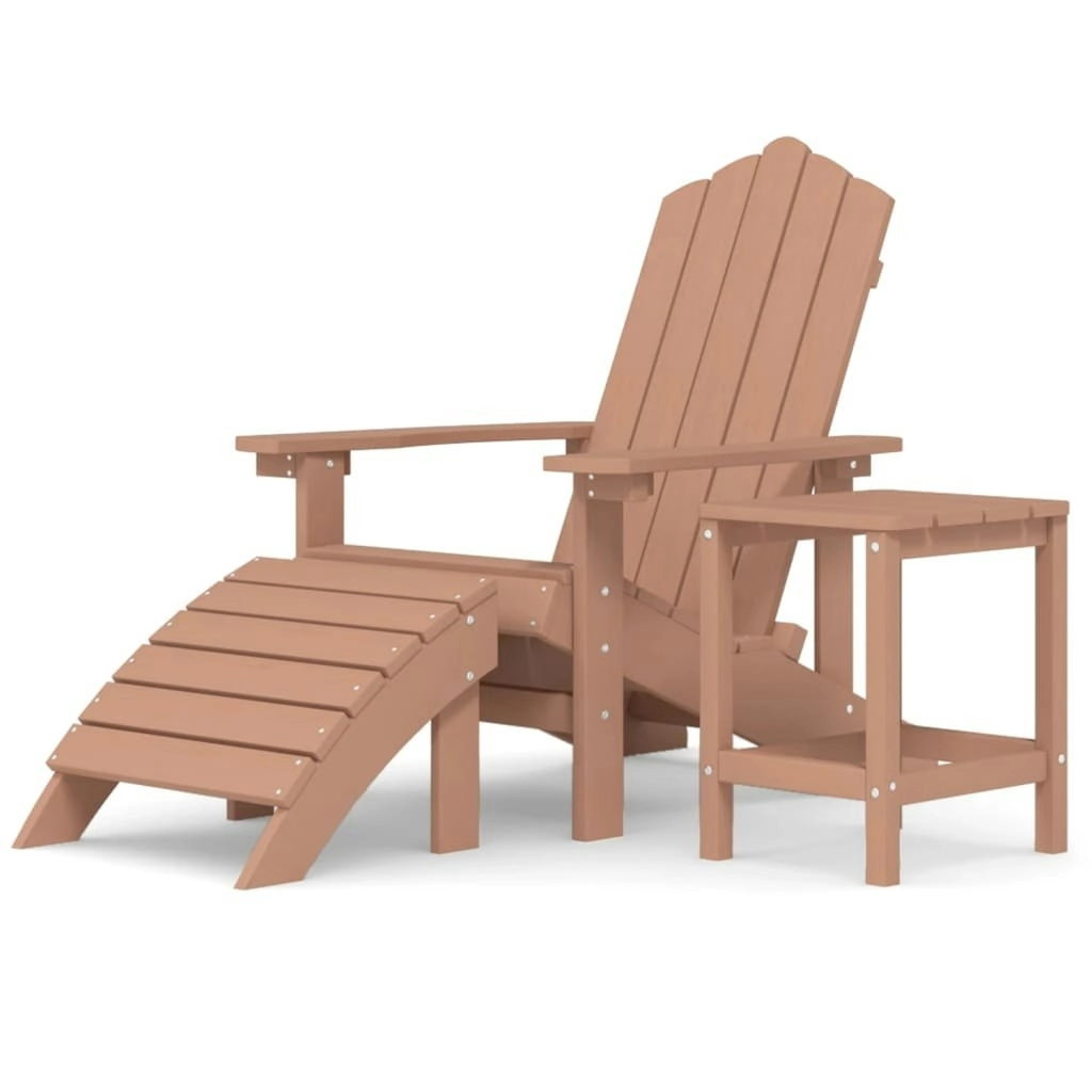 Garden Adirondack Chair with Footstool & Table HDPE Brown 3095710