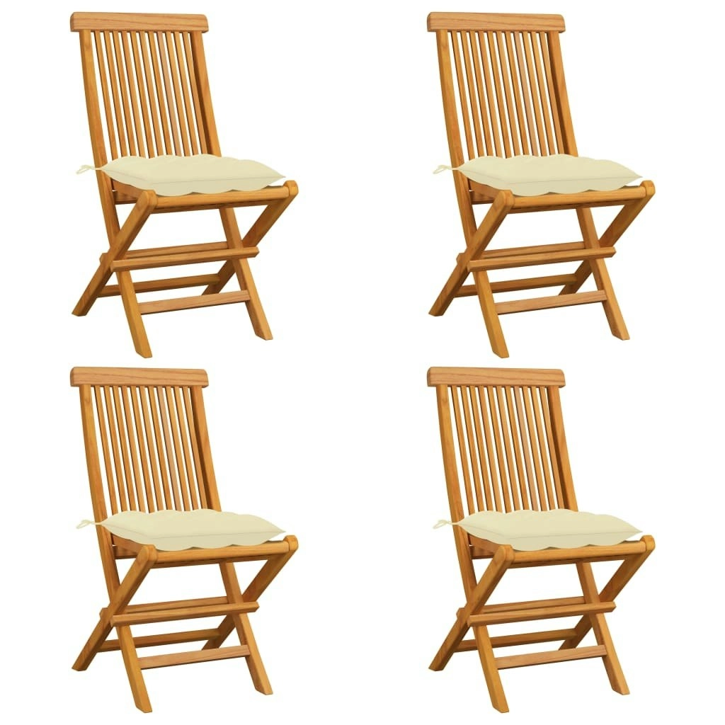 Garden Chairs with Cream White Cushions 4 pcs Solid Teak Wood 3062585