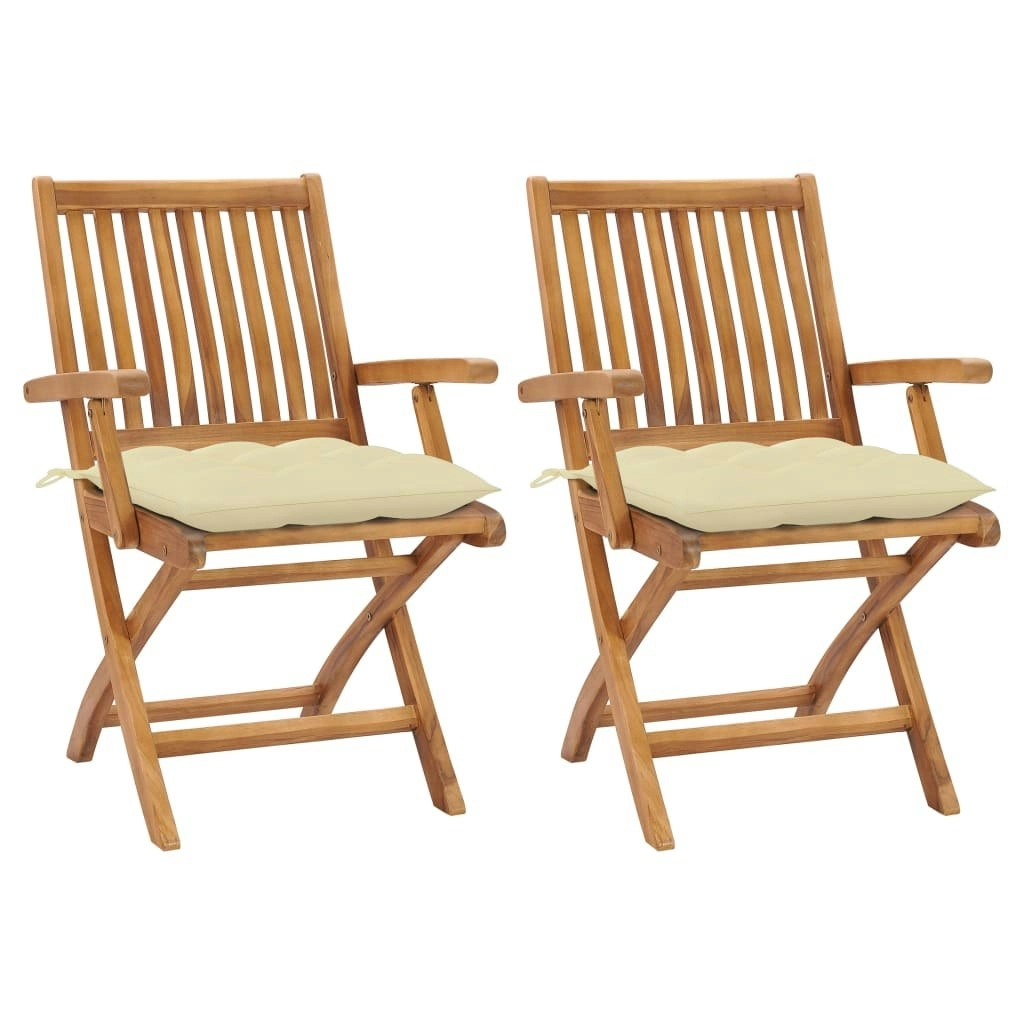 Garden Chairs 2 pcs with Cream White Cushions Solid Teak Wood 3062423