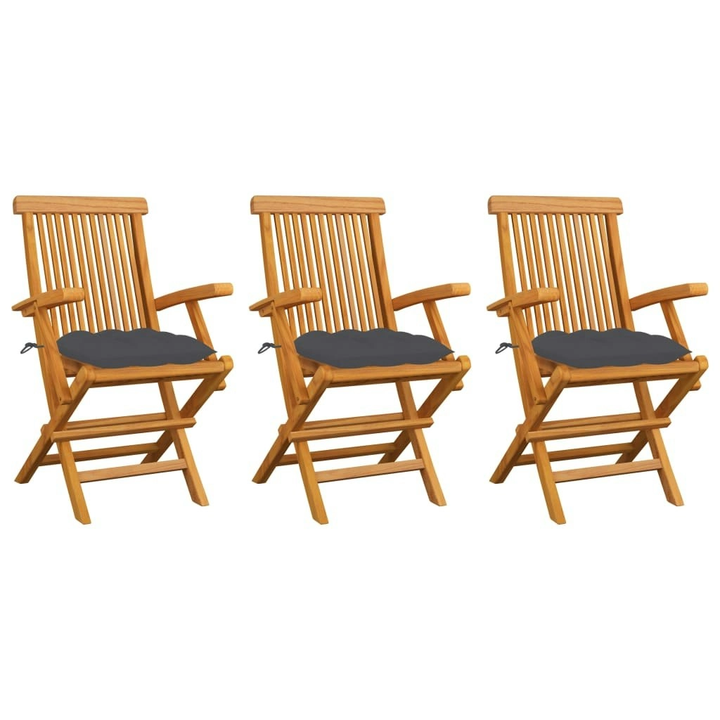 Garden Chairs with Anthracite Cushions 3 pcs Solid Teak Wood 3062529