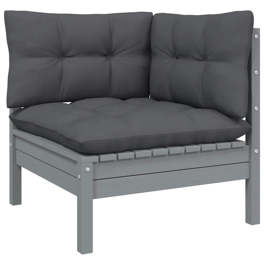 Garden Corner Sofa with Anthracite Cushions Grey Solid Pinewood 806630