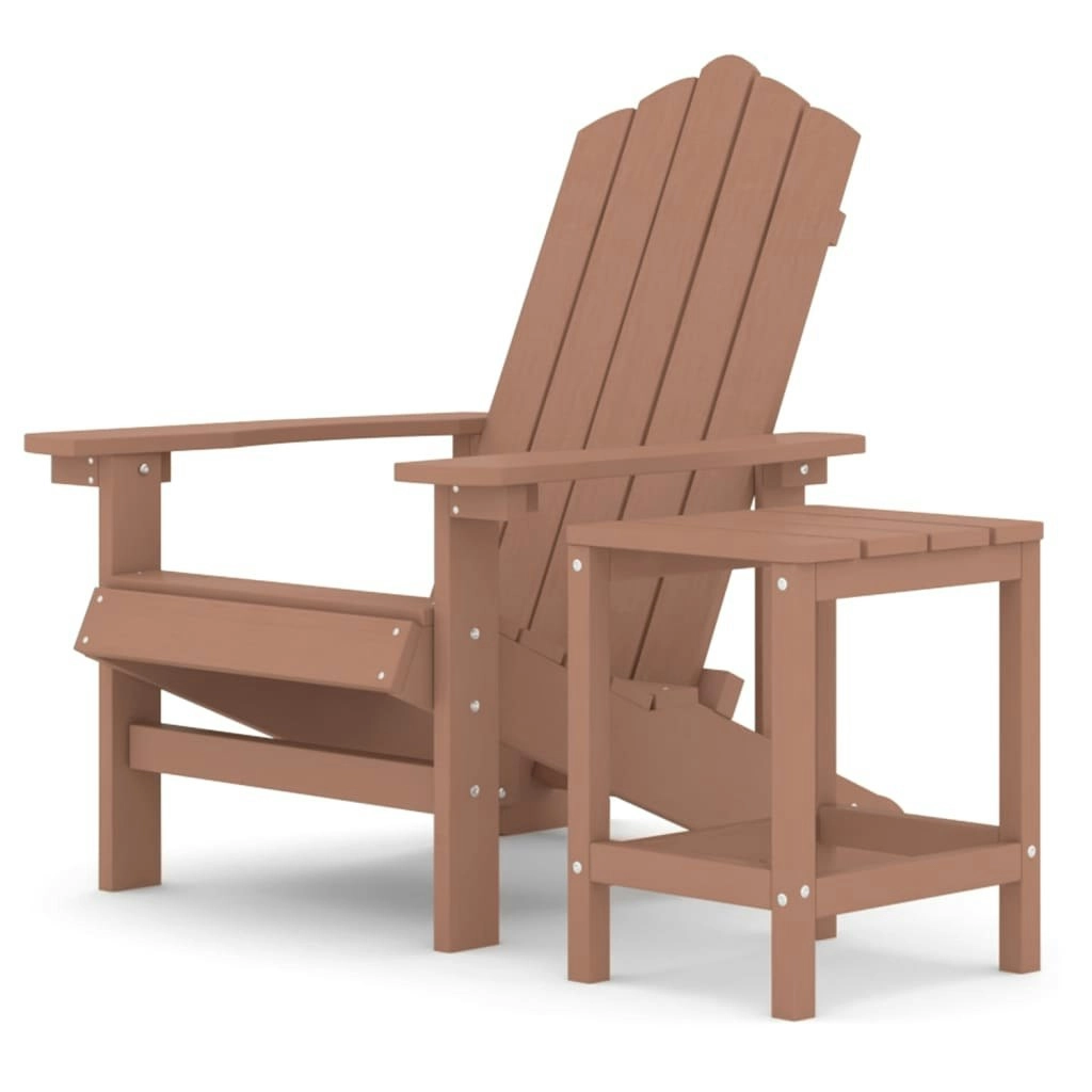 Garden Adirondack Chair with Table HDPE Brown 3095702