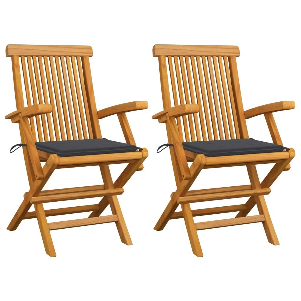 Garden Chairs with Anthracite Cushions 2 pcs Solid Teak Wood 3062487