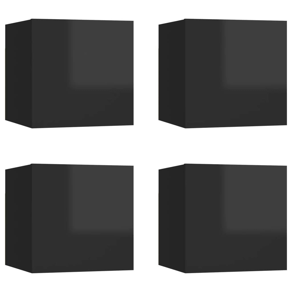 Wall Mounted TV Cabinets 4 pcs High Gloss Black 30.5x30x30 cm 804504