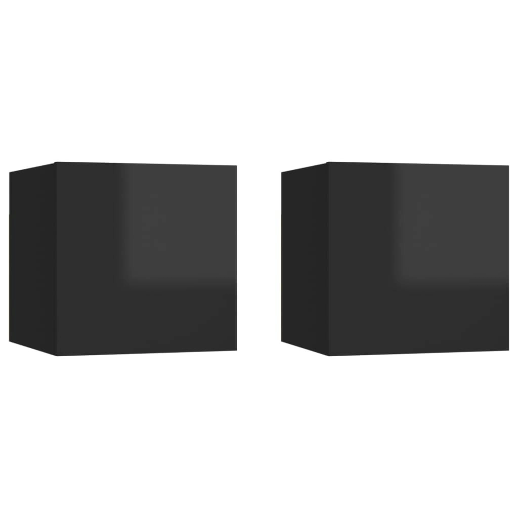 Wall Mounted TV Cabinets 2 pcs High Gloss Black 30.5x30x30 cm 804503