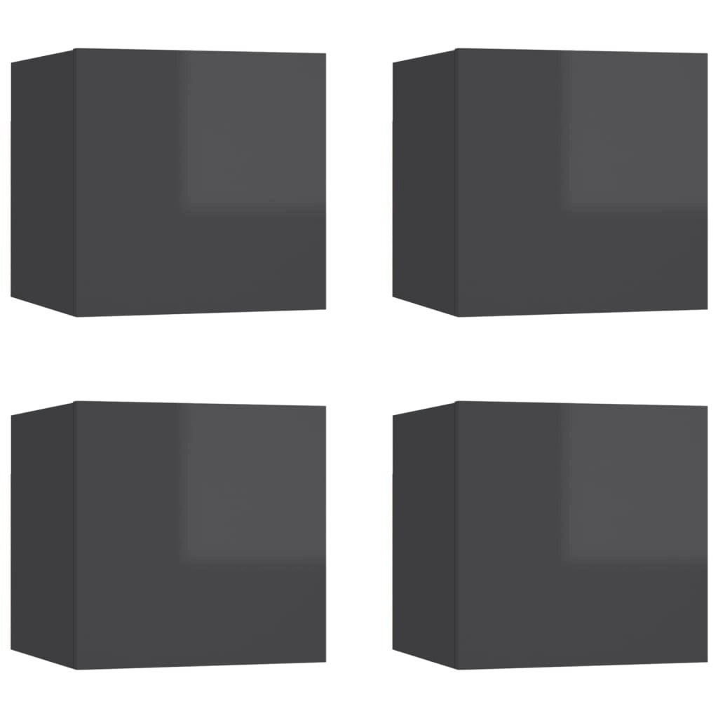 Wall Mounted TV Cabinets 4 pcs High Gloss Grey 30.5x30x30 cm 804507