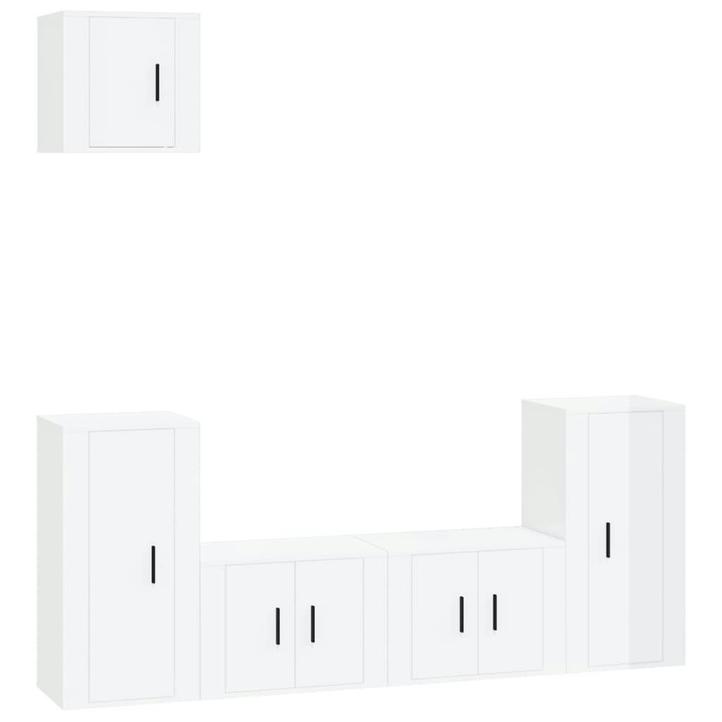 5 Piece TV Cabinet Set High Gloss White Engineered Wood 3188584