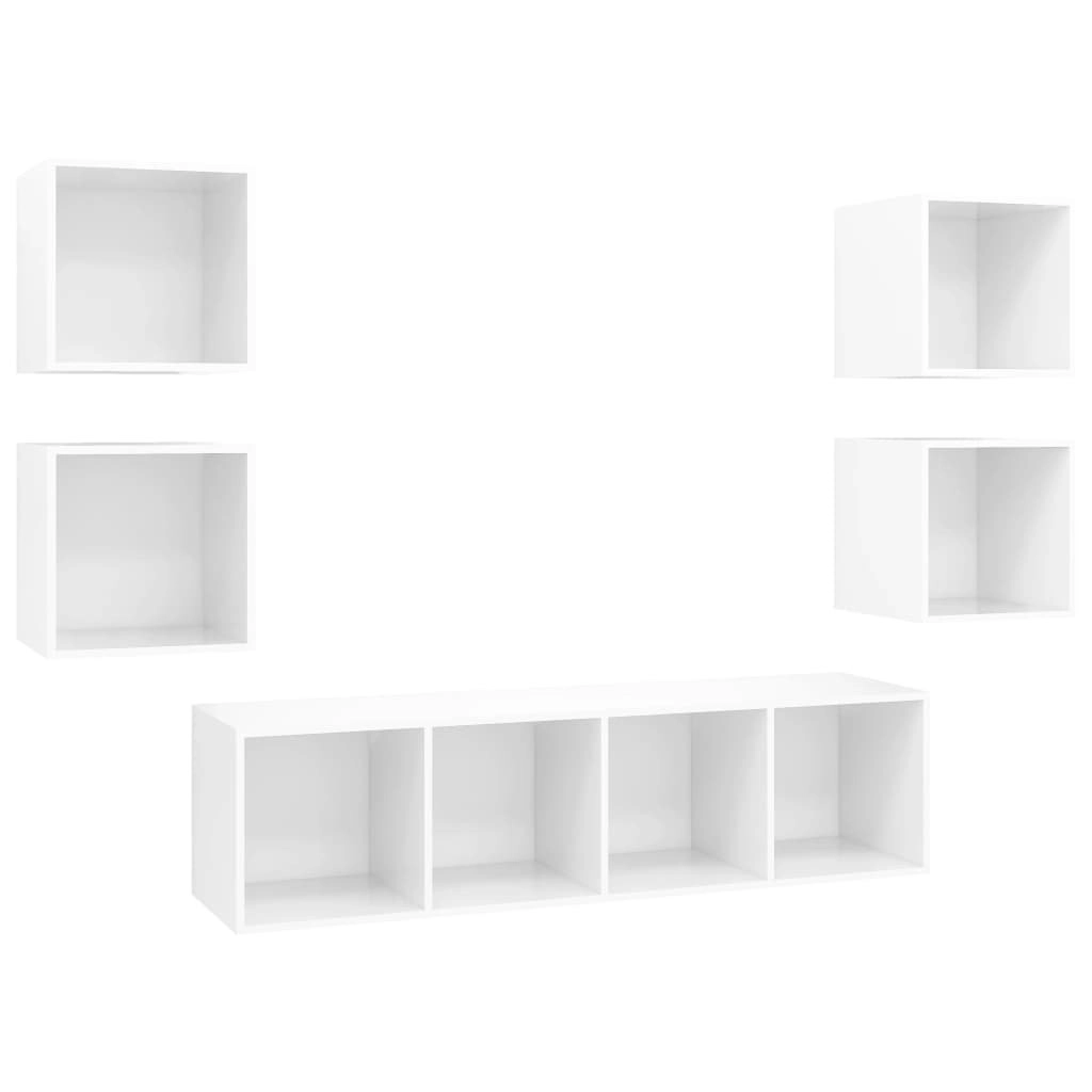 5 Piece TV Cabinet Set High Gloss White Engineered Wood 3079625