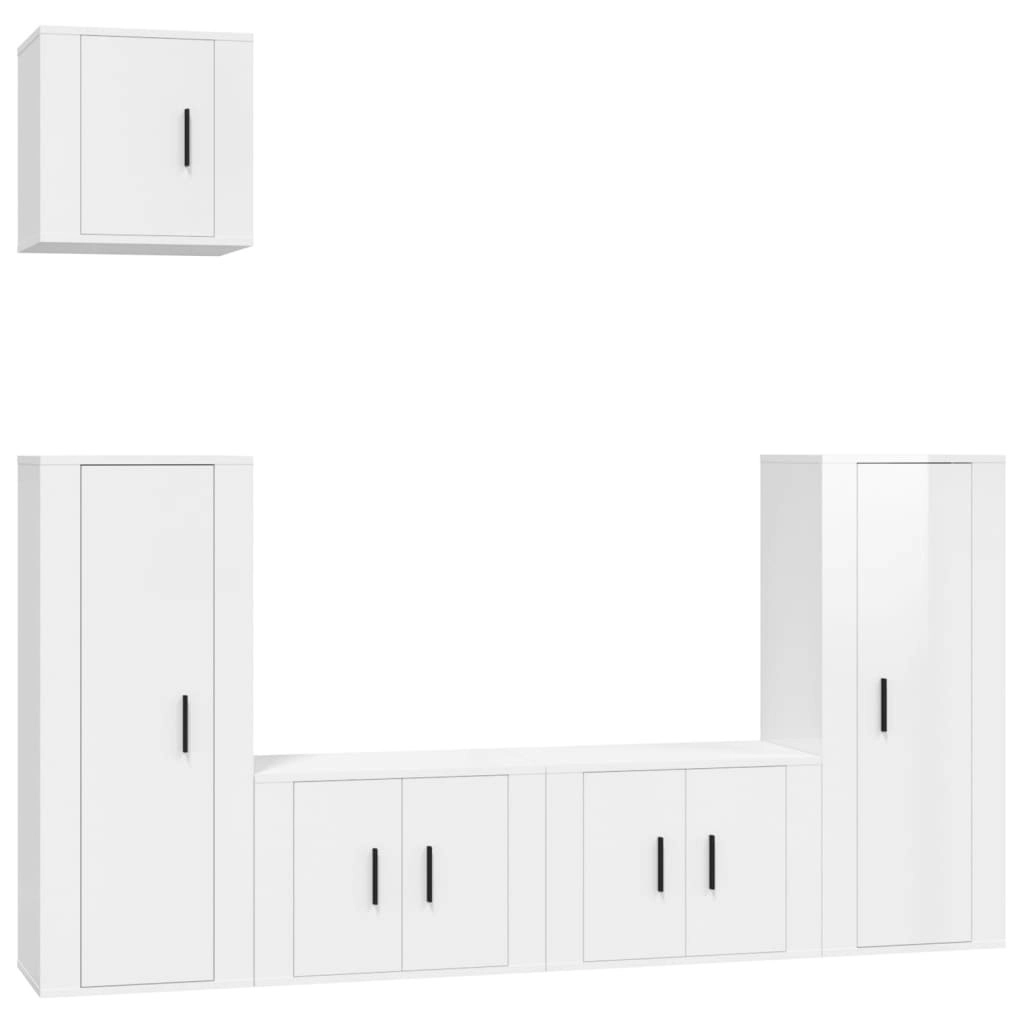 5 Piece TV Cabinet Set High Gloss White Engineered Wood 3188784