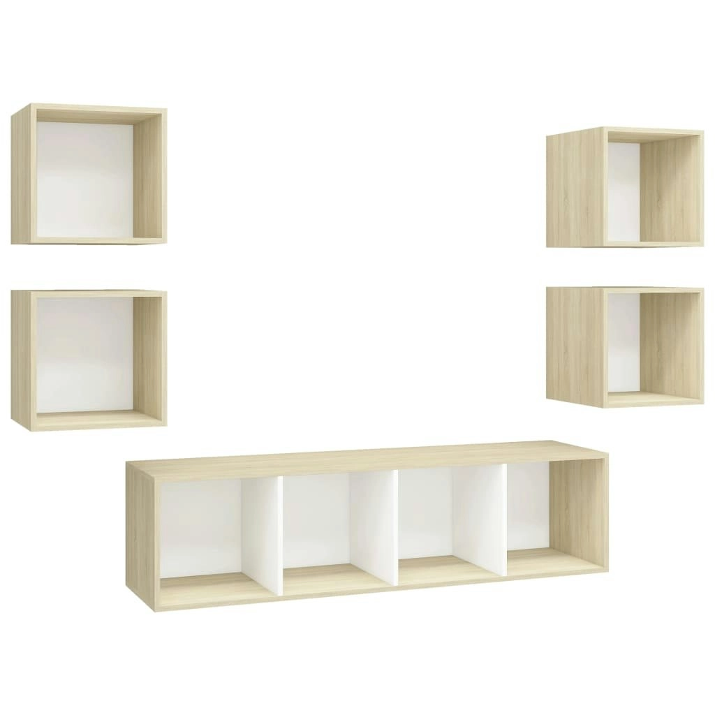 5 Piece TV Cabinet Set White and Sonoma Oak Engineered Wood 3079624