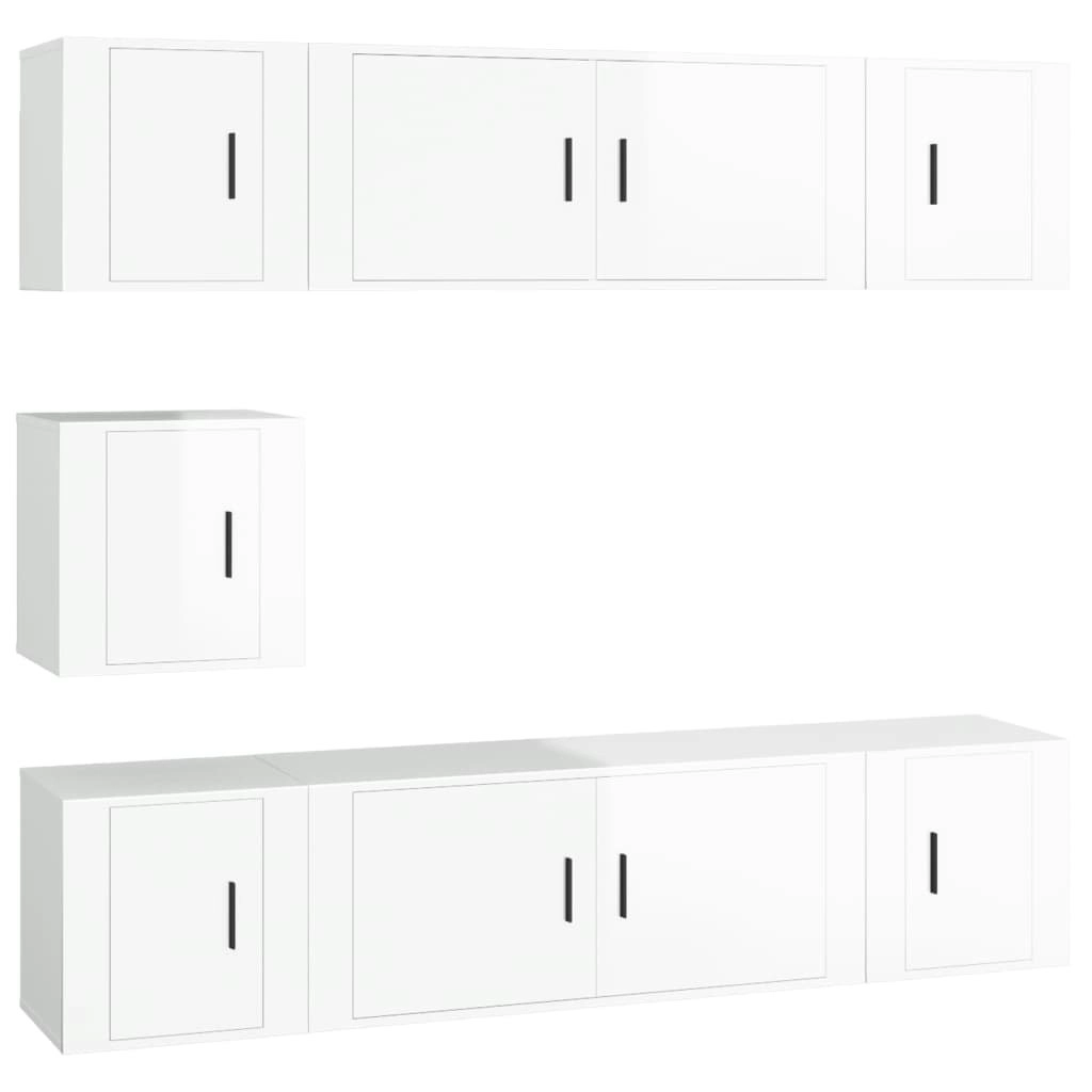 7 Piece TV Cabinet Set High Gloss White Engineered Wood 3188664