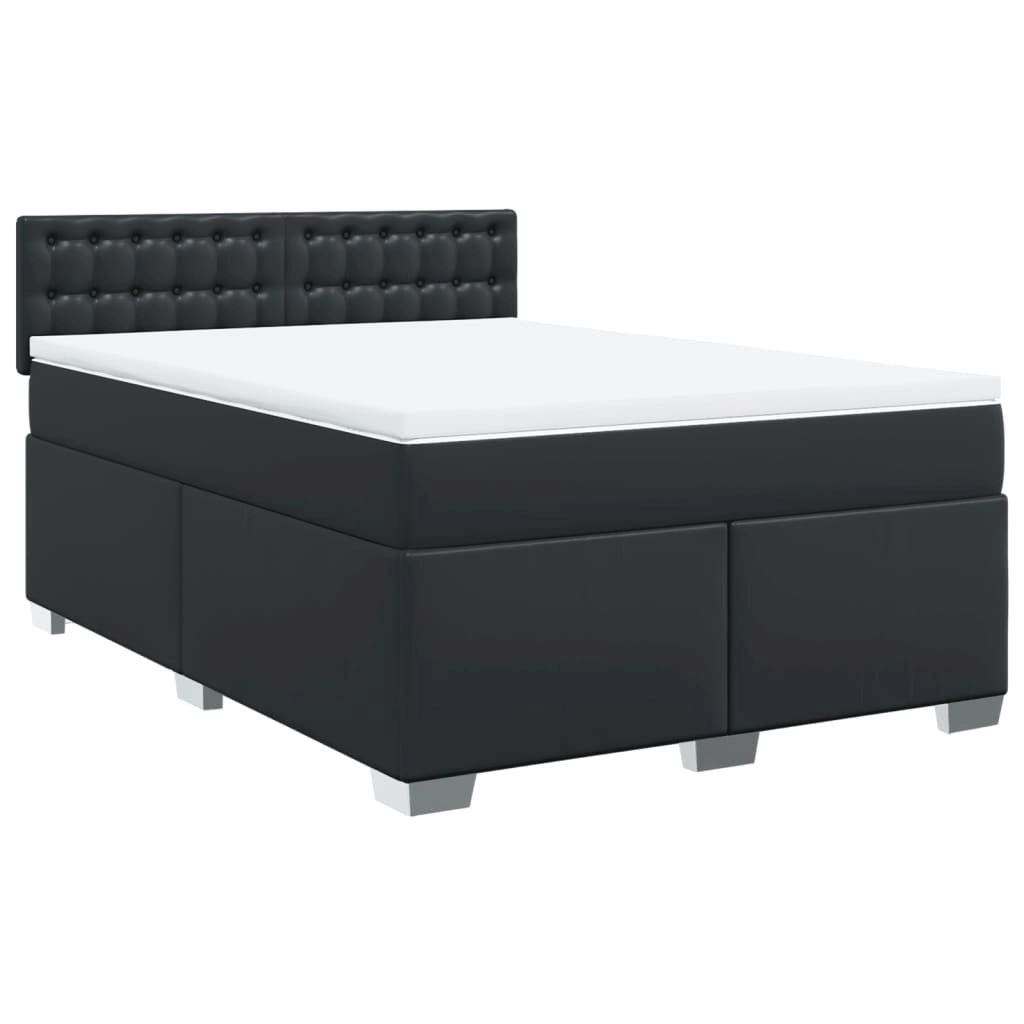 Box Spring Bed with Mattress Black Queen Faux Leather 3286155