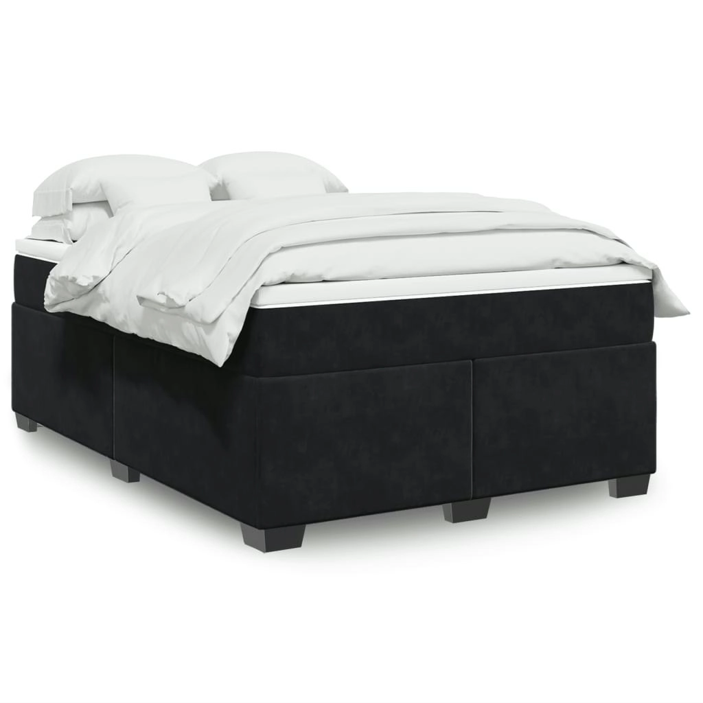 Box Spring Bed with Mattress Black Queen Velvet 3285330