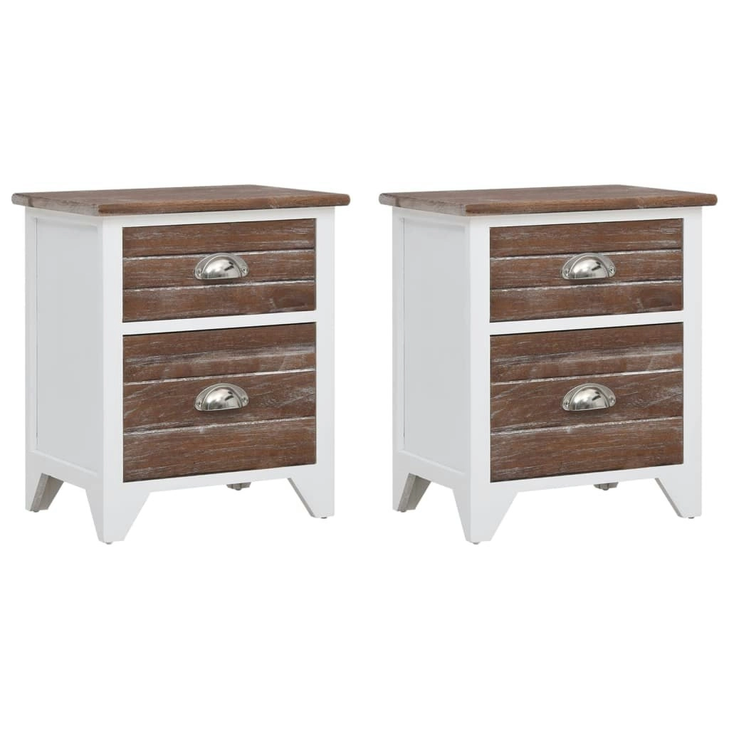 Nightstand 2 pcs with 2 Drawers Brown and White 242042