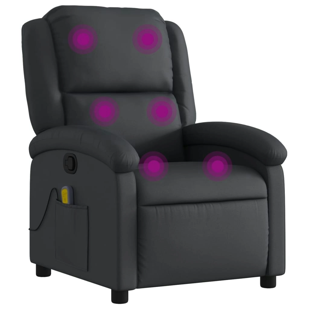 Massage Recliner Chair Black Real Leather 3205924