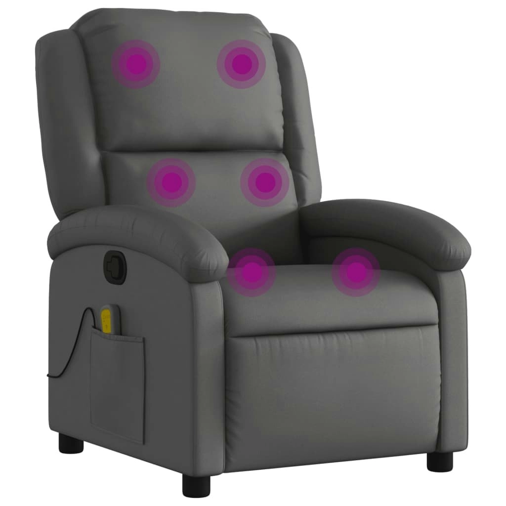 Massage Recliner Chair Grey Real Leather 3205927