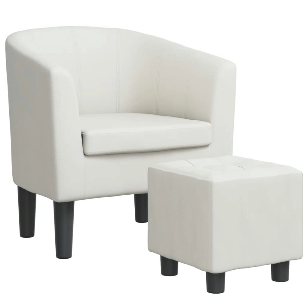 Tub Chair with Footstool White Faux Leather 356494