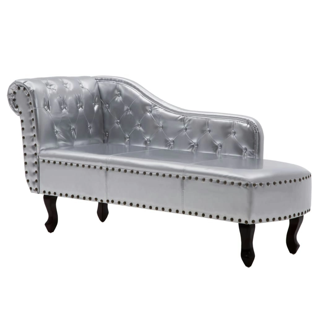 Chaise Longue Silver Faux Leather 60657