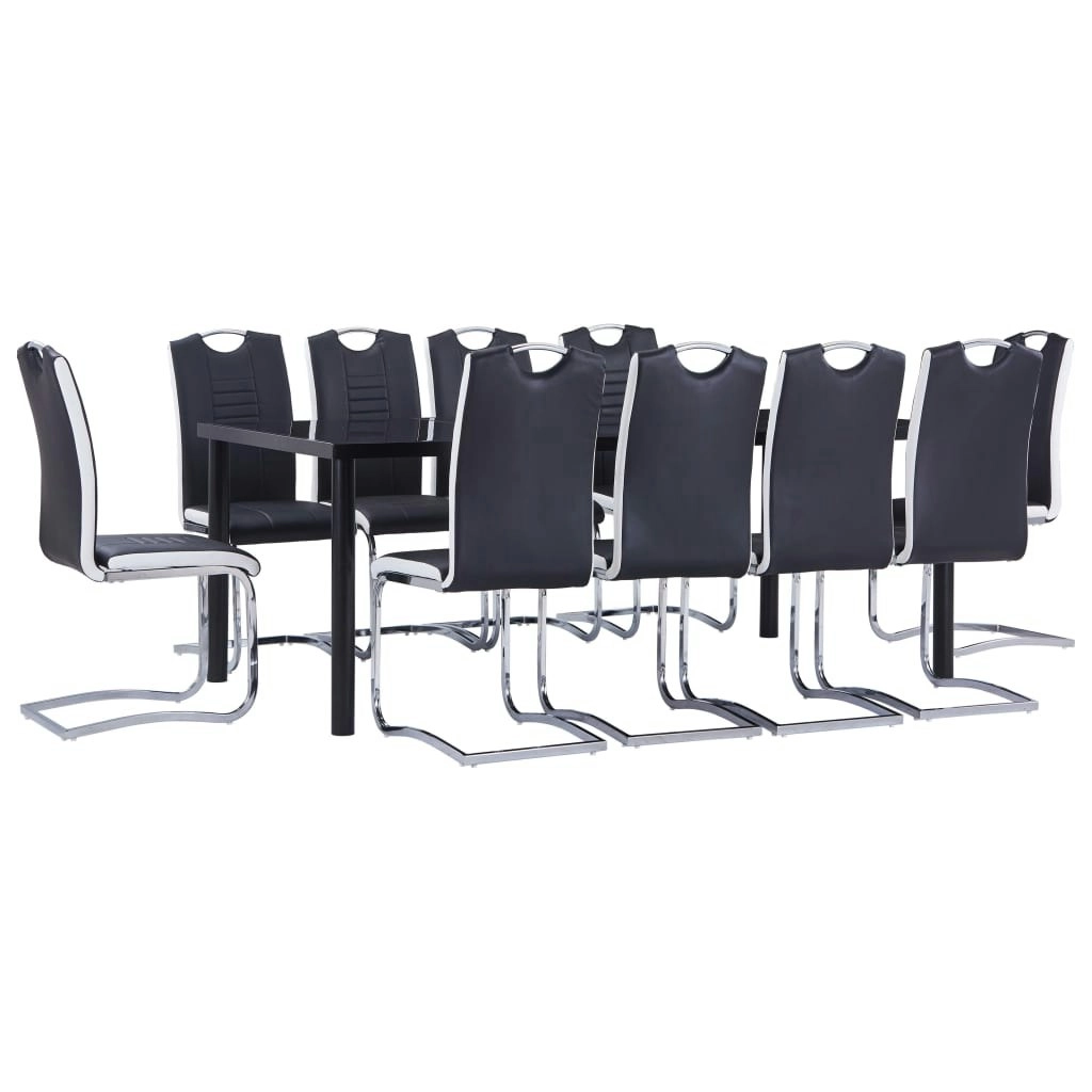 11 Piece Dining Set Faux Leather Black 3053164