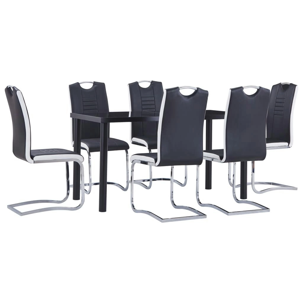 7 Piece Dining Set Faux Leather Black 3053025