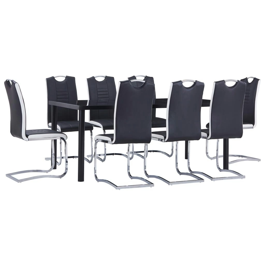 9 Piece Dining Set Faux Leather Black 3053112