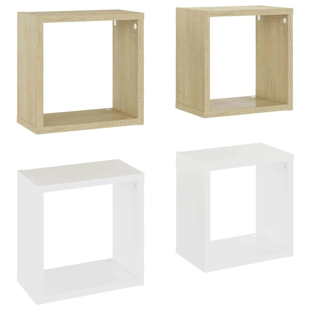 Wall Cube Shelves 4 pcs White and Sonoma Oak 26x15x26 cm 807041