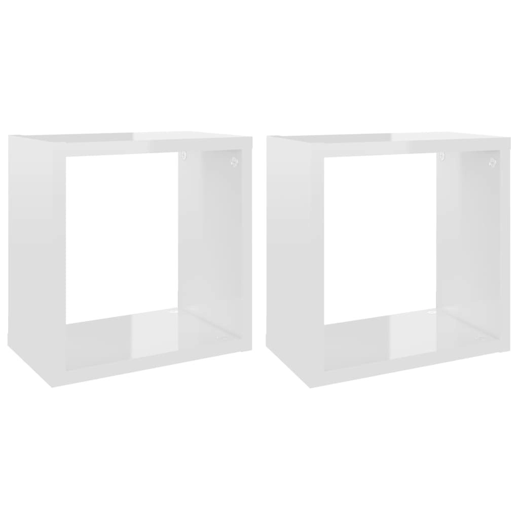 Wall Cube Shelves 2 pcs High Gloss White 26x15x26 cm 807043