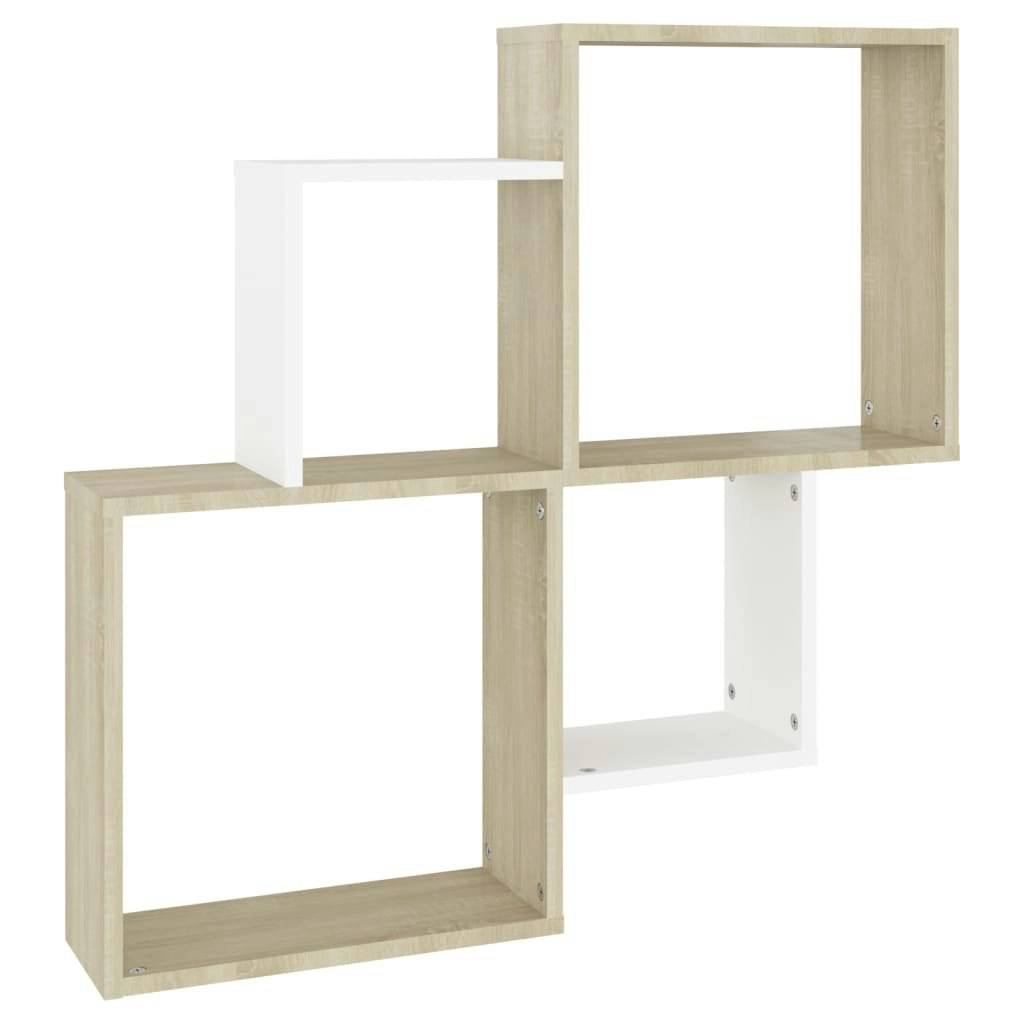 Wall Cube Shelf White and Sonoma Oak 80x15x78.5 cm Engineered Wood 807264