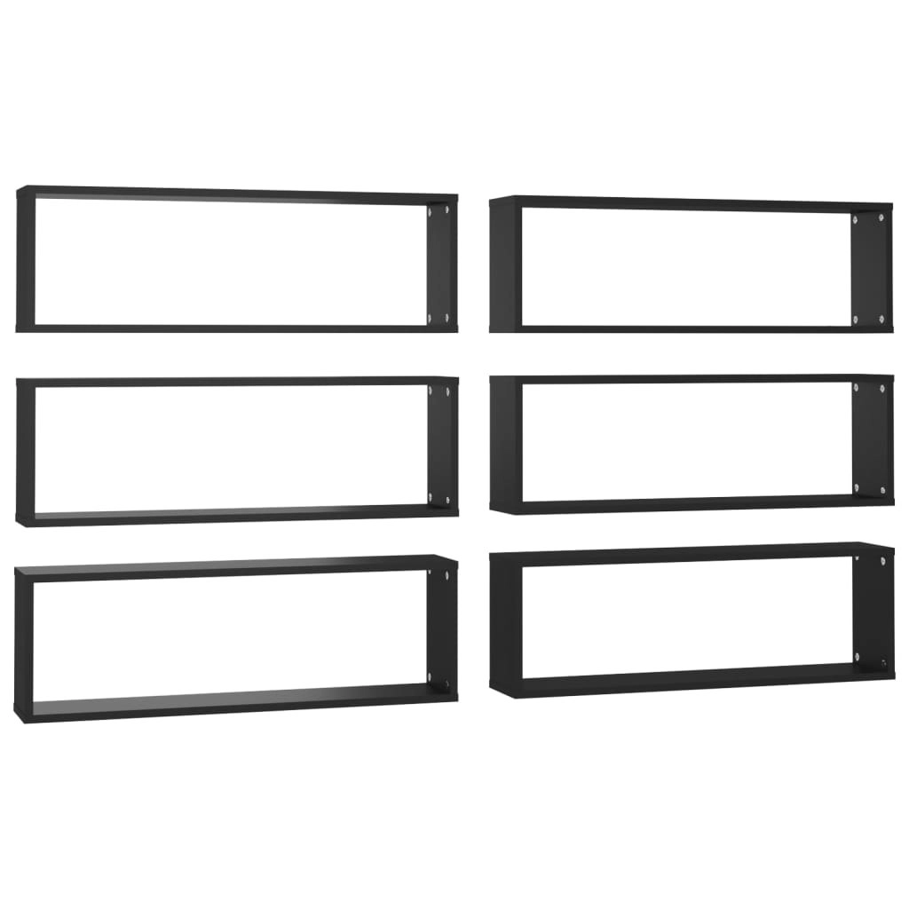 Wall Cube Shelves 6 pcs Black 80x15x26.5 cm Engineered Wood 807111