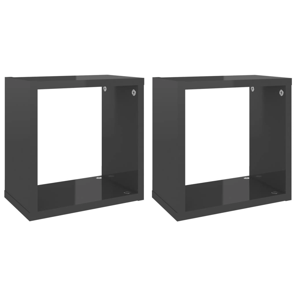 Wall Cube Shelves 2 pcs High Gloss Grey 26x15x26 cm 807049