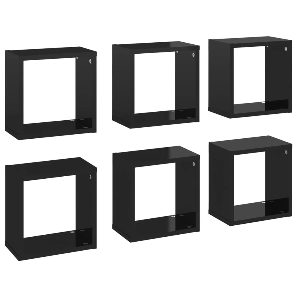 Wall Cube Shelves 6 pcs High Gloss Black 26x15x26 cm 807048