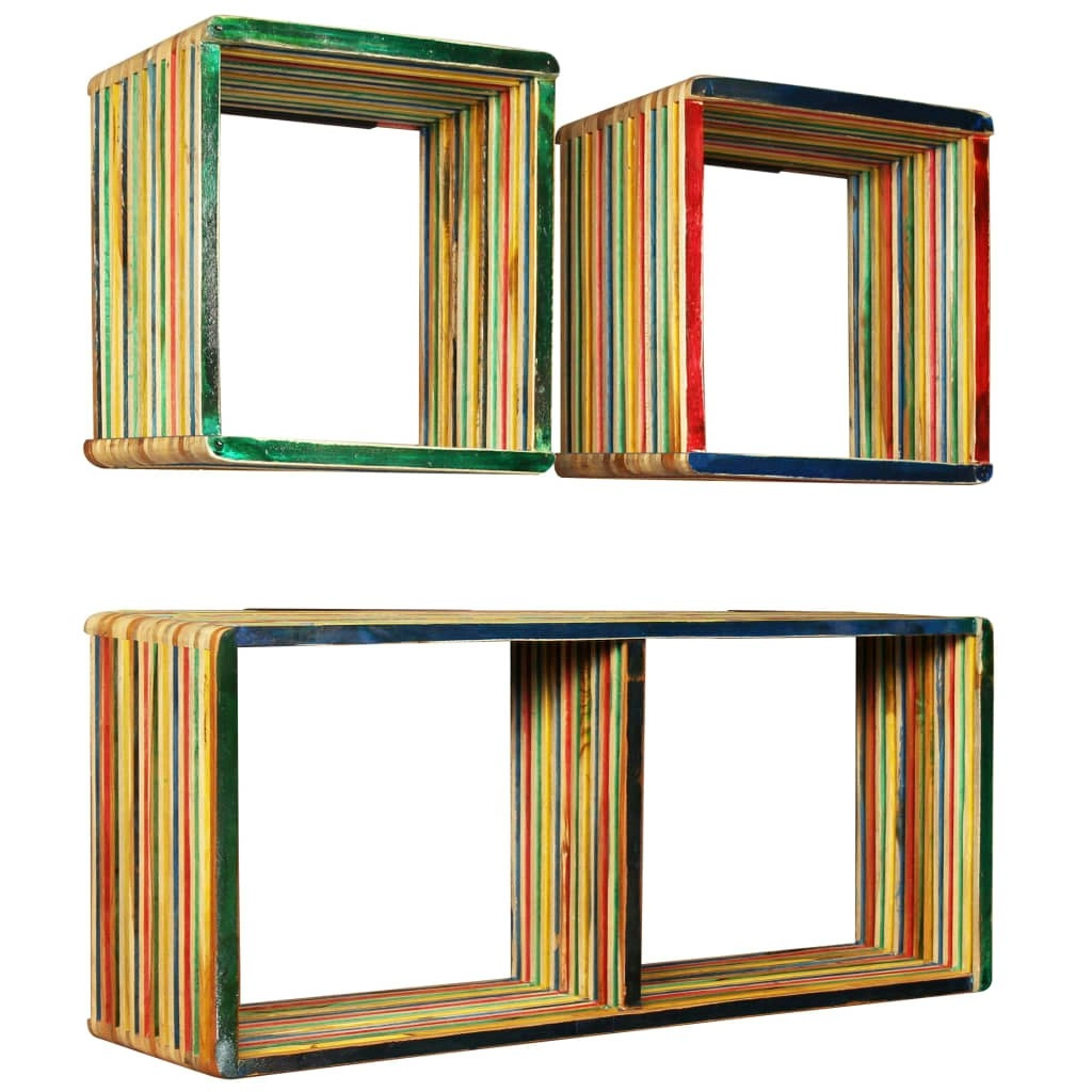 Wall Shelf Set 3 pcs Multicolour Solid Reclaimed Teak 245410