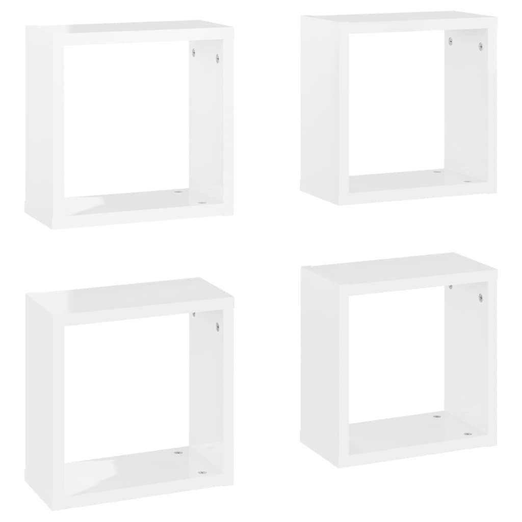 Wall Cube Shelves 4 pcs High Gloss White 30x15x30 cm 807017