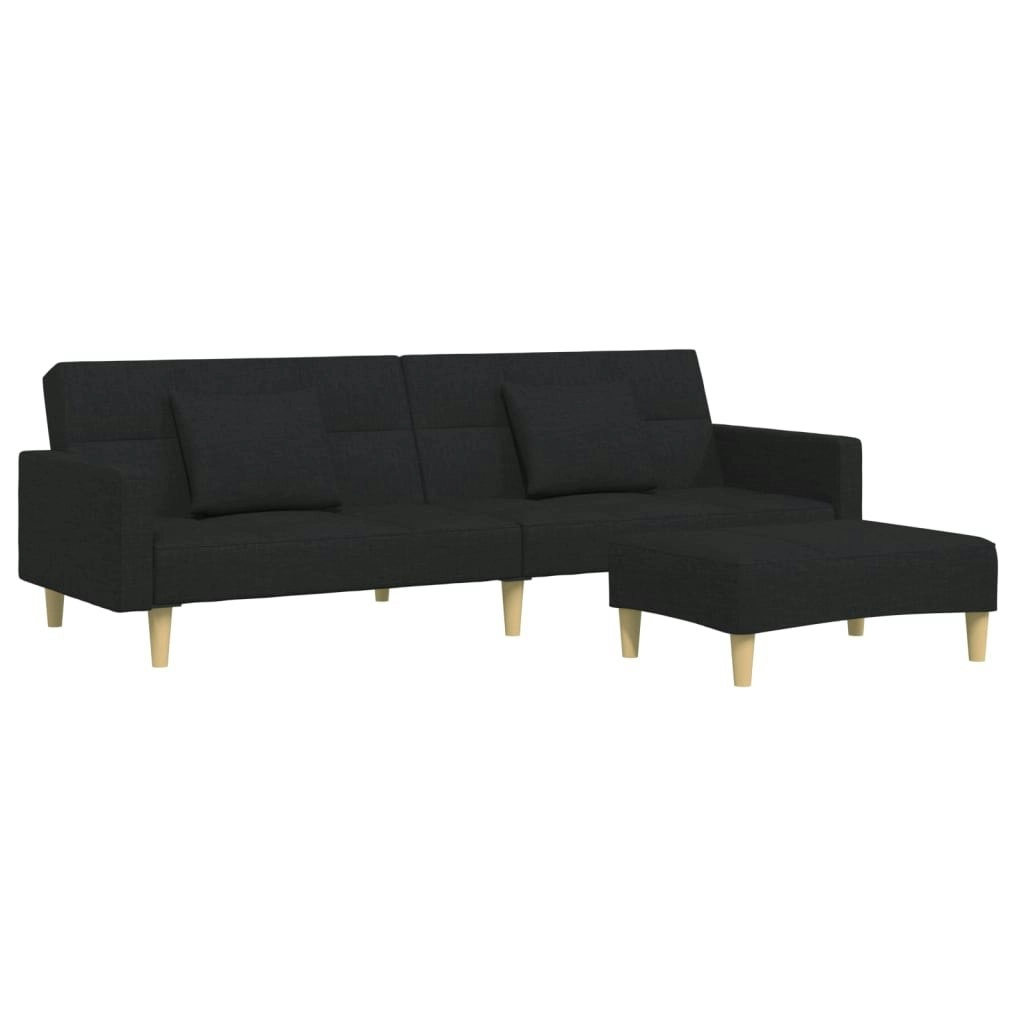 2-Seater Sofa Bed with Footstool Black Fabric 3258108