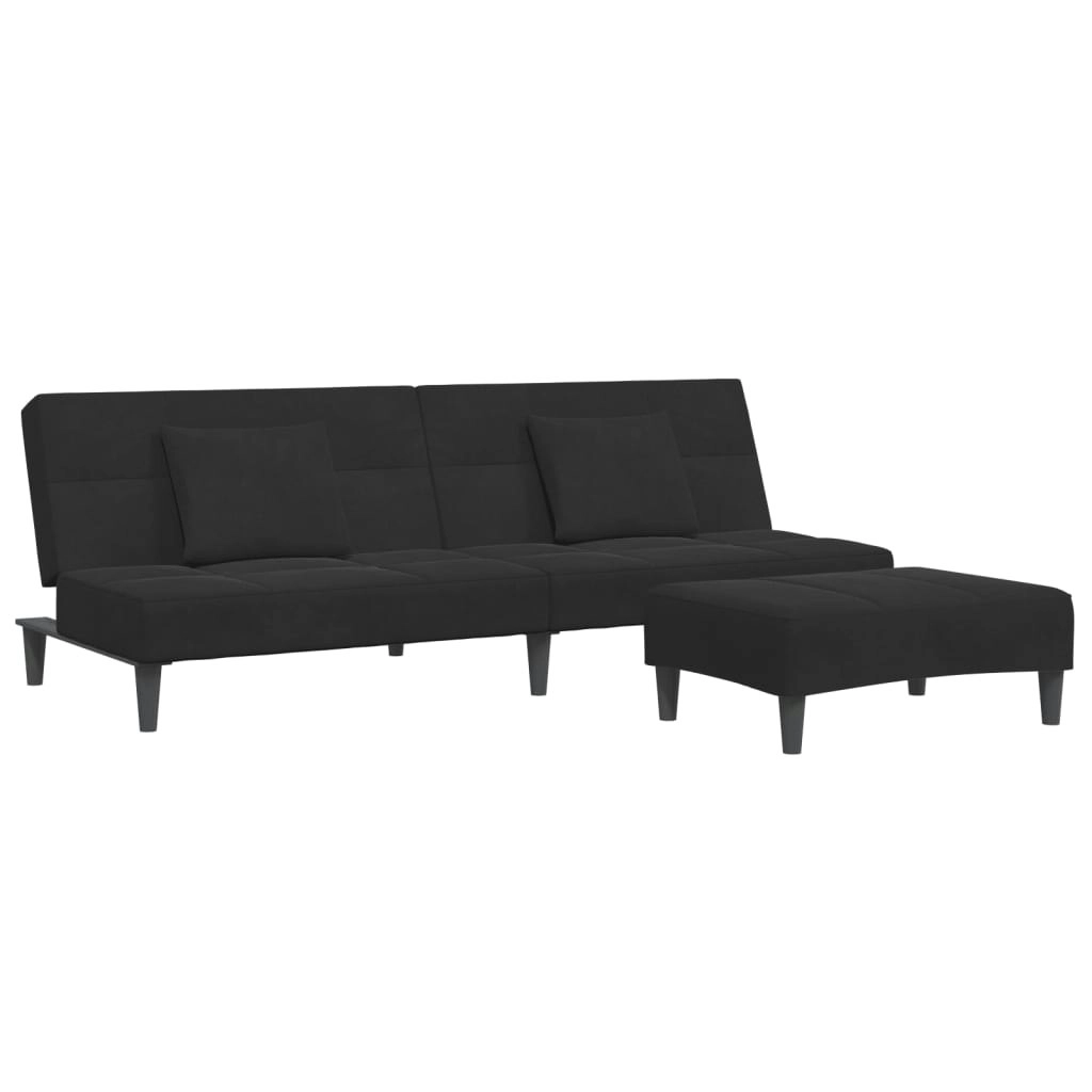 2-Seater Sofa Bed with Footstool Black Velvet 3258113