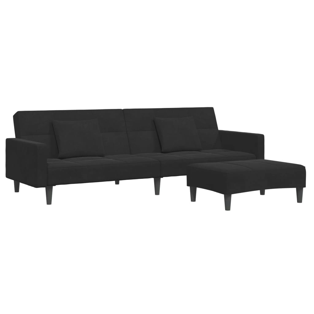 2-Seater Sofa Bed with Footstool Black Velvet 3258119