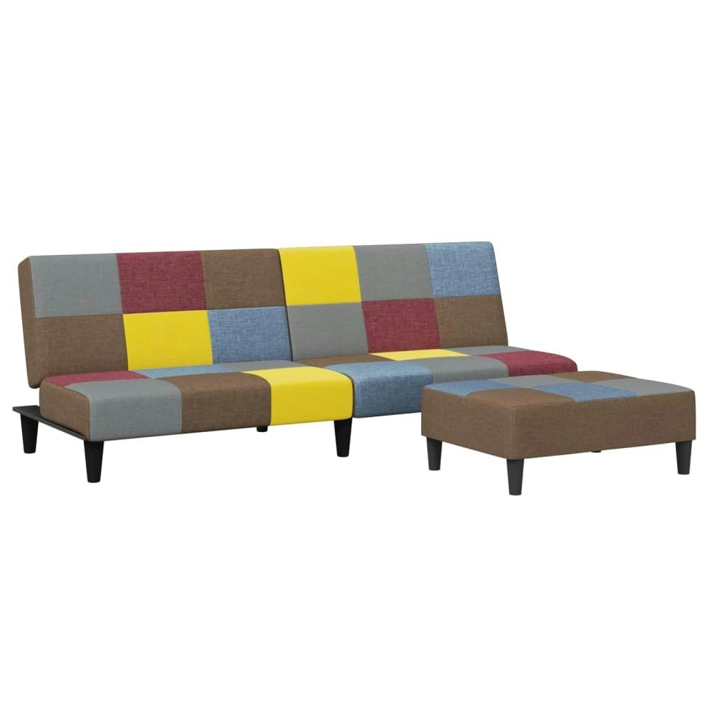 2-Seater Sofa Bed with Footstool Patchwork Fabric 3258121