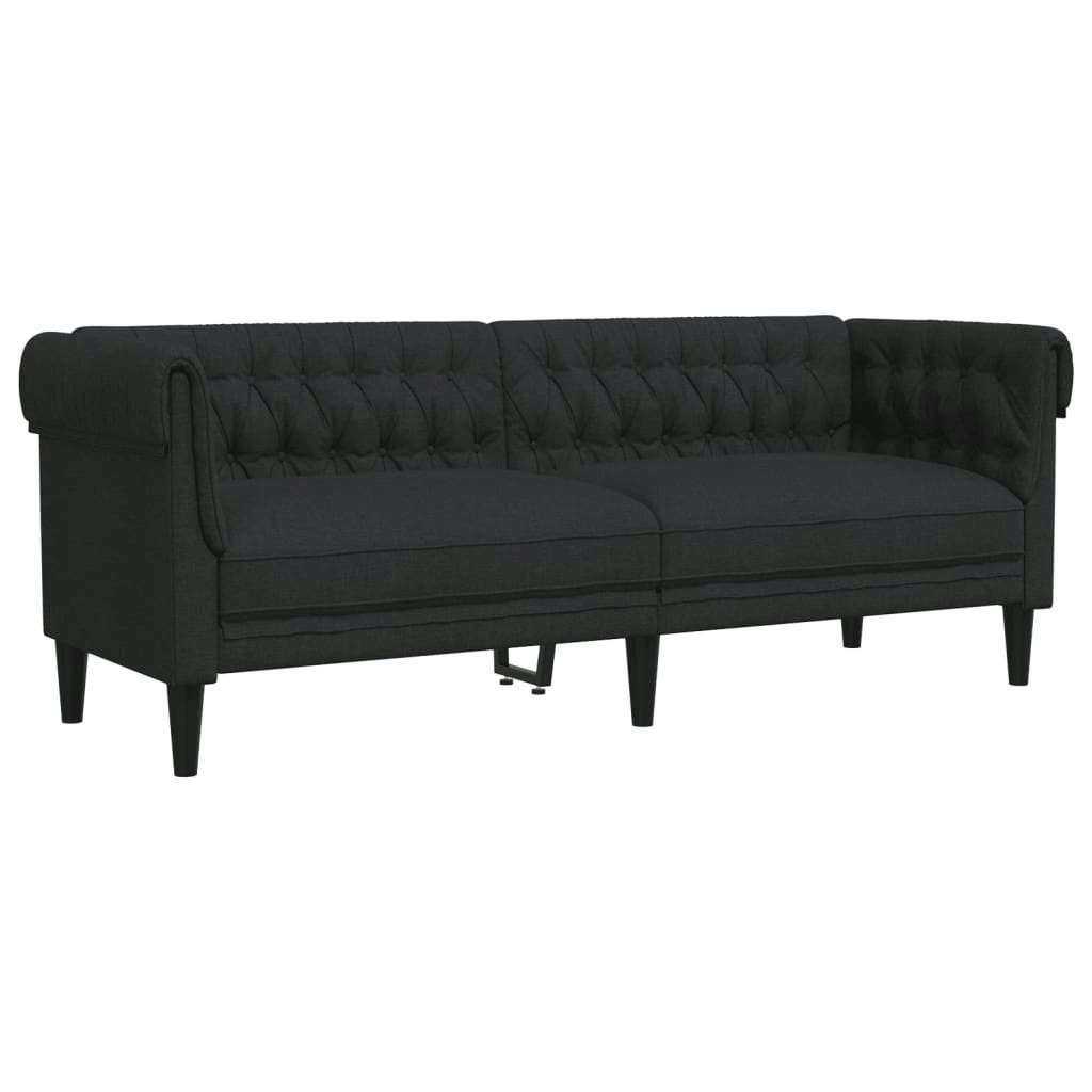 Chesterfield Sofa 3-Seater Black Fabric 372558