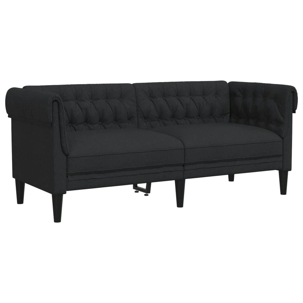 Chesterfield Sofa 2-Seater Black Fabric 372549