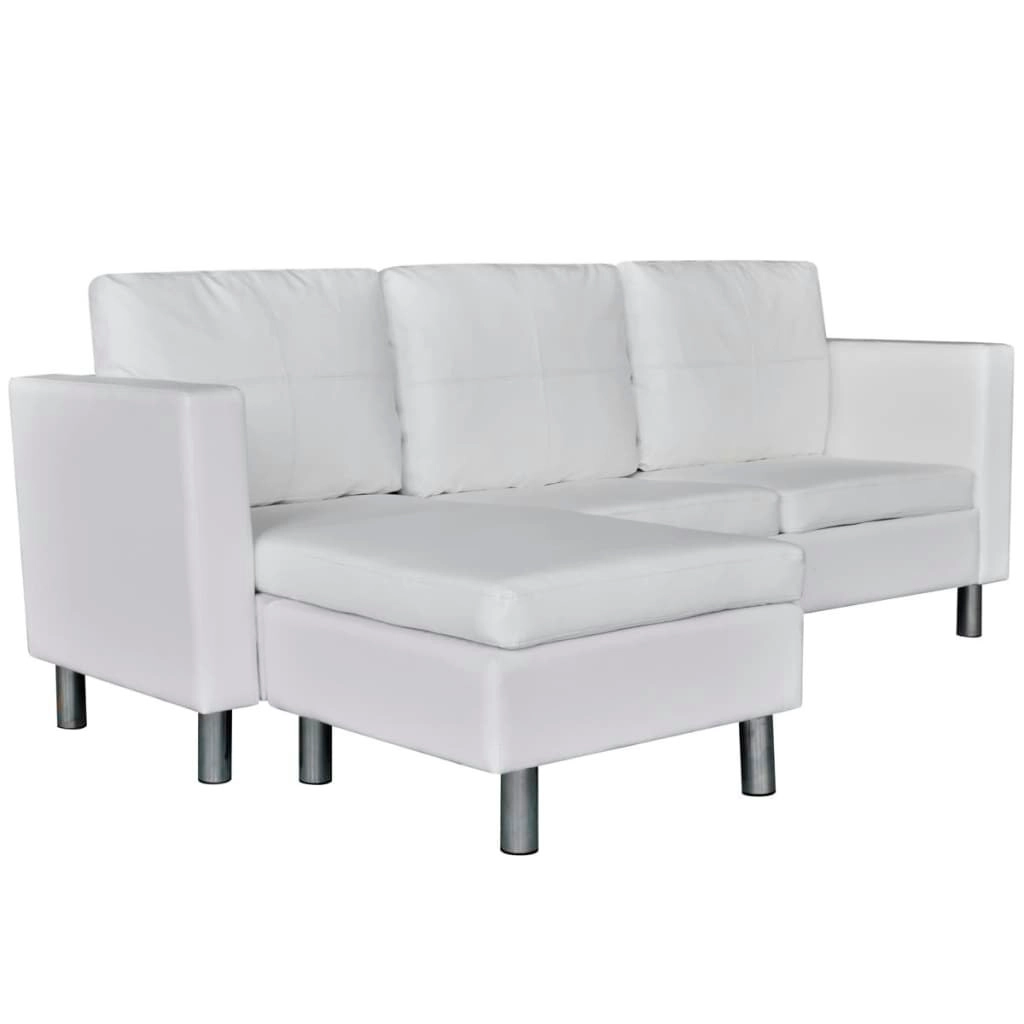 Sectional Sofa 3-Seater Artificial Leather White 241980