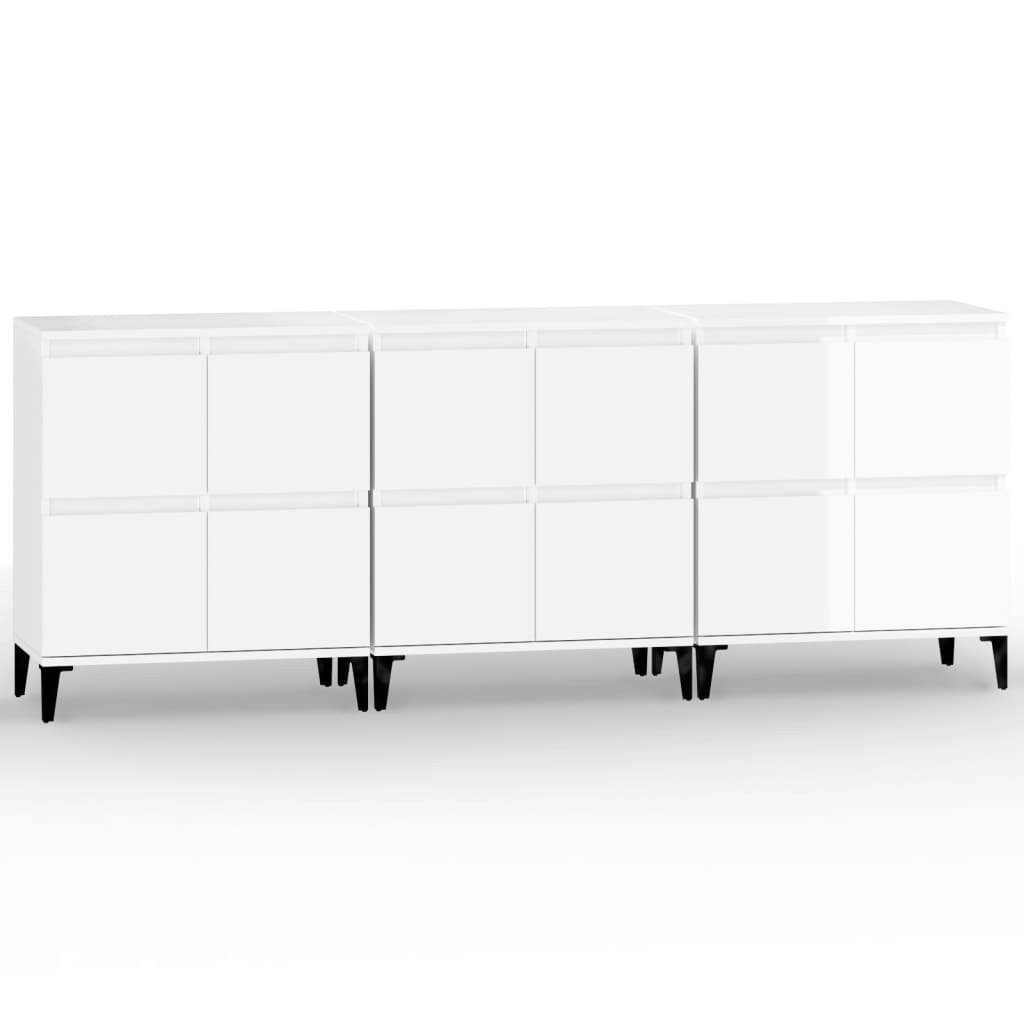 Sideboards 3 pcs High Gloss White 60x35x70 cm Engineered Wood 3185777