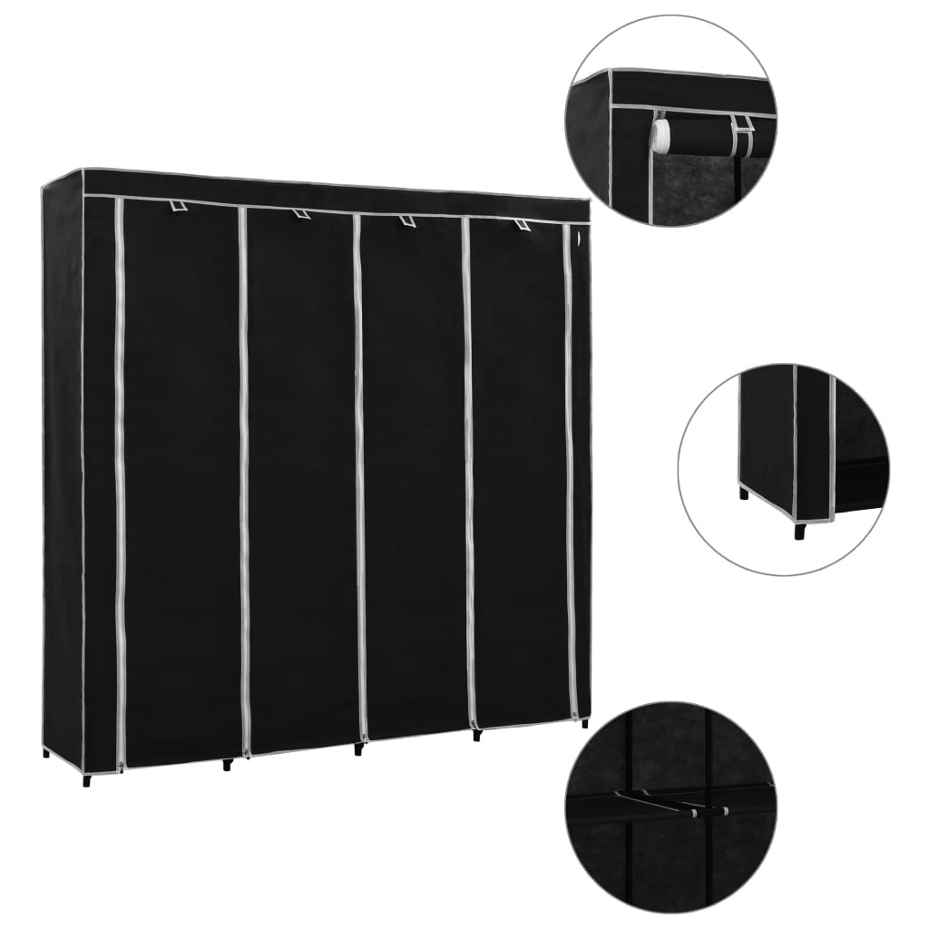 Wardrobe with 4 Compartments Black 175x45x170 cm 282445