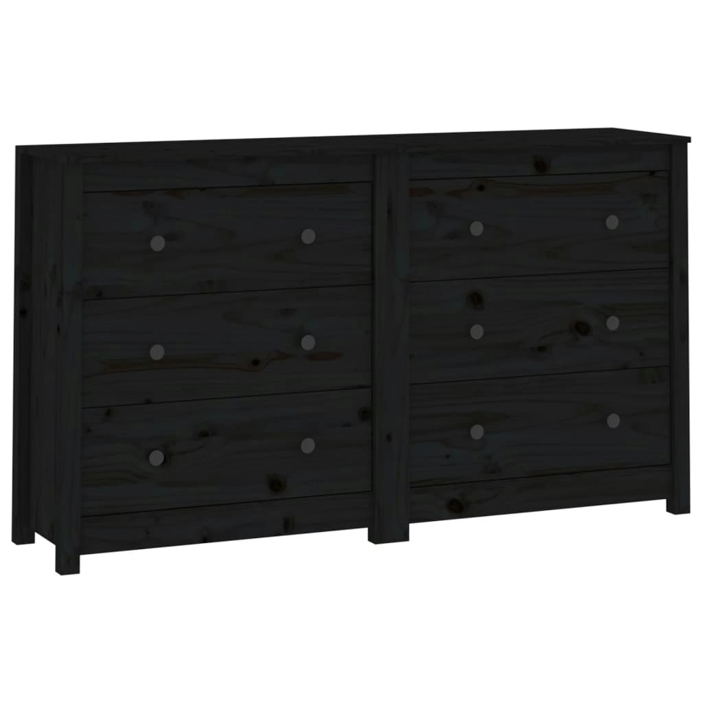 Sideboard Black 140x35x80 cm Solid Wood Pine 3114083