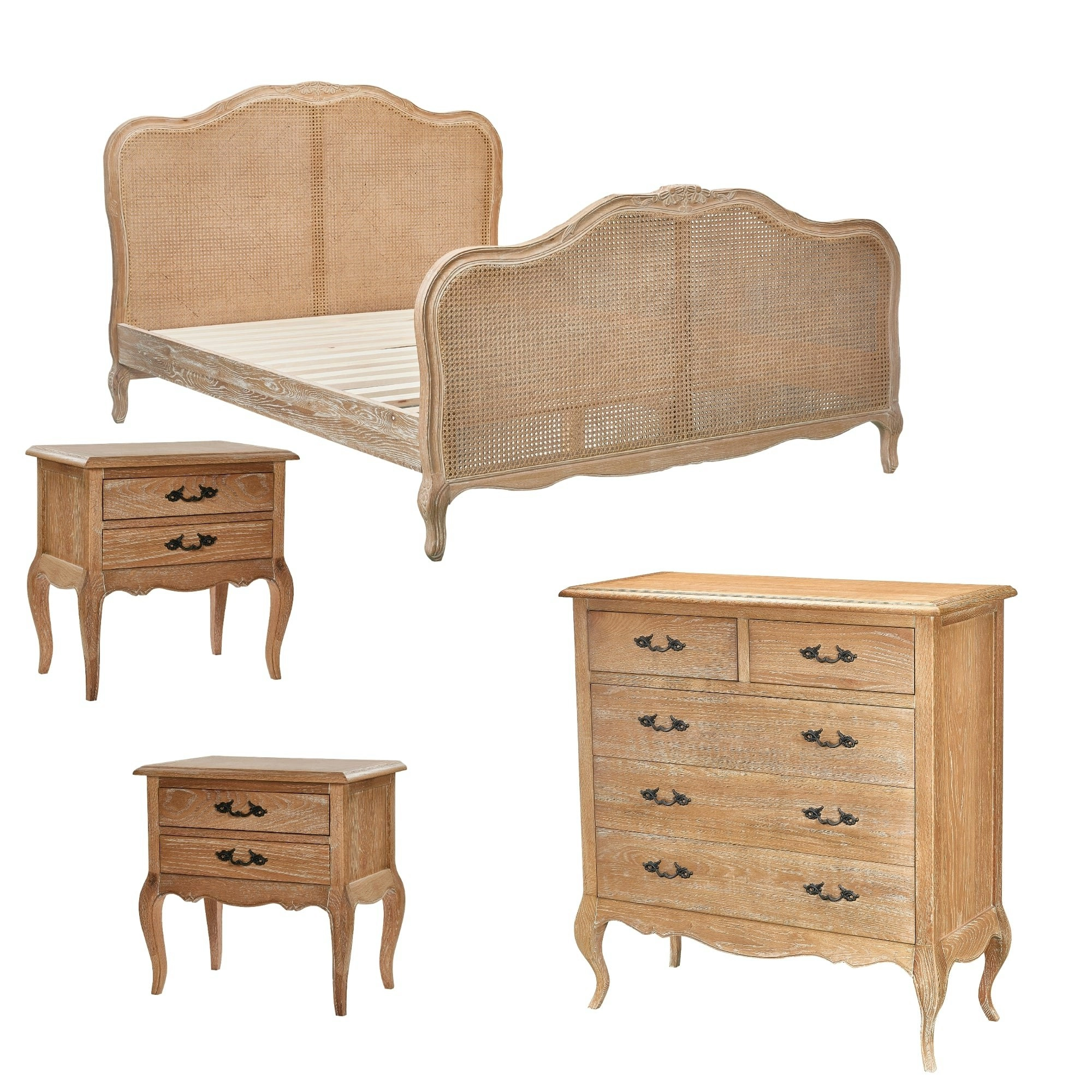 Bali 4pc Bed Frame Suite Bedside Tallboy Package Oak