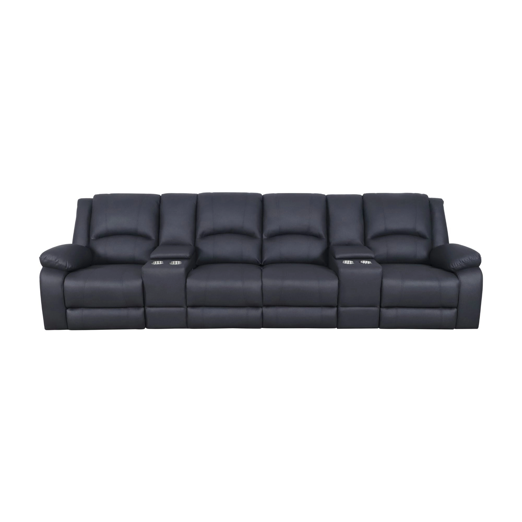 Anderson 4 Seater Fabric Manual Recliner Lounge Onyx Black