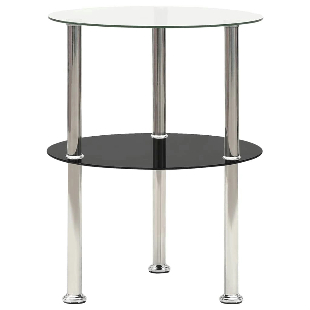 2-Tier Side Table Transparent & Black 38 cm Tempered Glass 322788